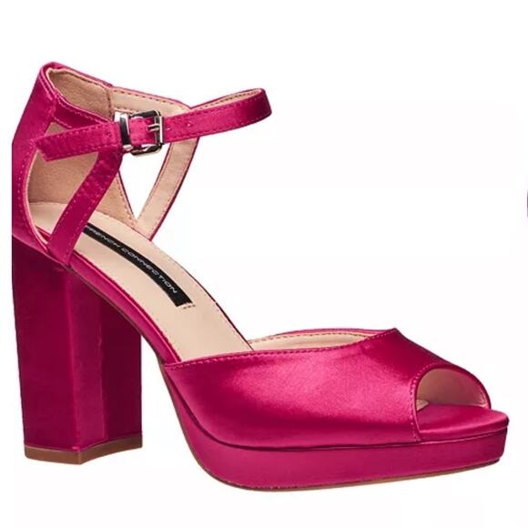 French Connection Women's Platform Peep Toe Pumps NEW Bright pink satin Size 11 - Picture 1 of 12